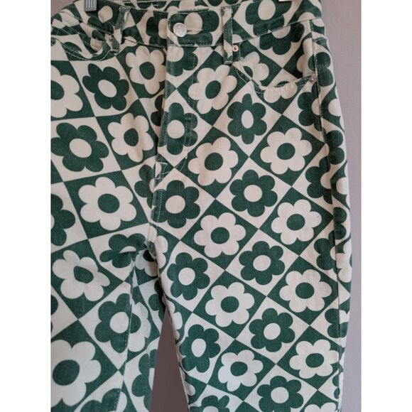 Pacsun Green & White Daisy High Waisted Straight Leg Jeans size 26 - Picture 5 of 8